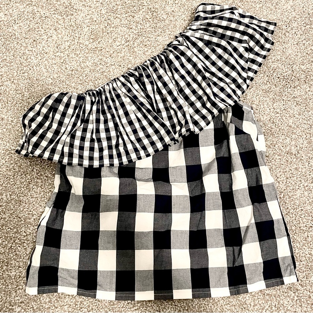 J. Crew Gingham Cotton One-Shoulder Ruffle Top in size 2